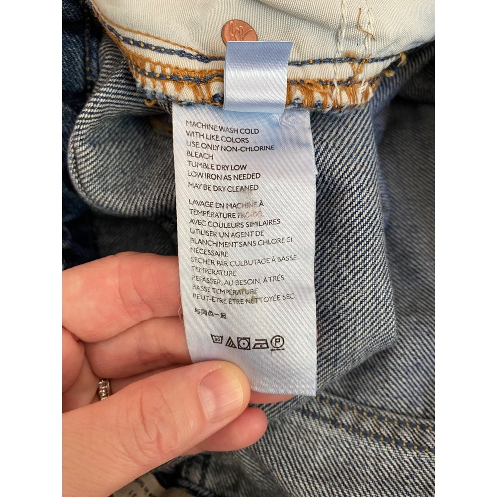 We The Free Free People Blue Distressed Denim Mini Skirt Button Fly Size 29 - Picture 5 of 6